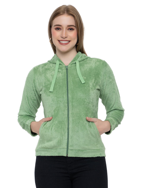 ANGELBELLS Women’s  Kiwi Velvet Hoodie – Soft & Cozy Full-Zip Sweatshirt