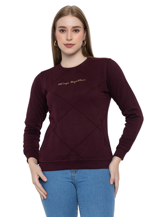 ANGELBELLS Women Round Neck Regular Sweatshirt (6460 RN - WINE)