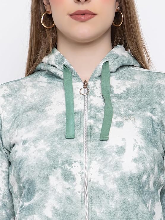 ANGELBELLS Women's Cyan Camo Zip-Up Jacket – Stylish & Comfortable Outerwear